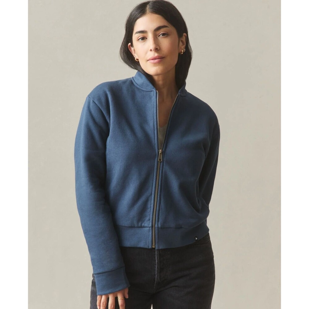 American Giant Bomber Jacket Womens Small Blue Fleece Full Zip Heavy Pockets NWT